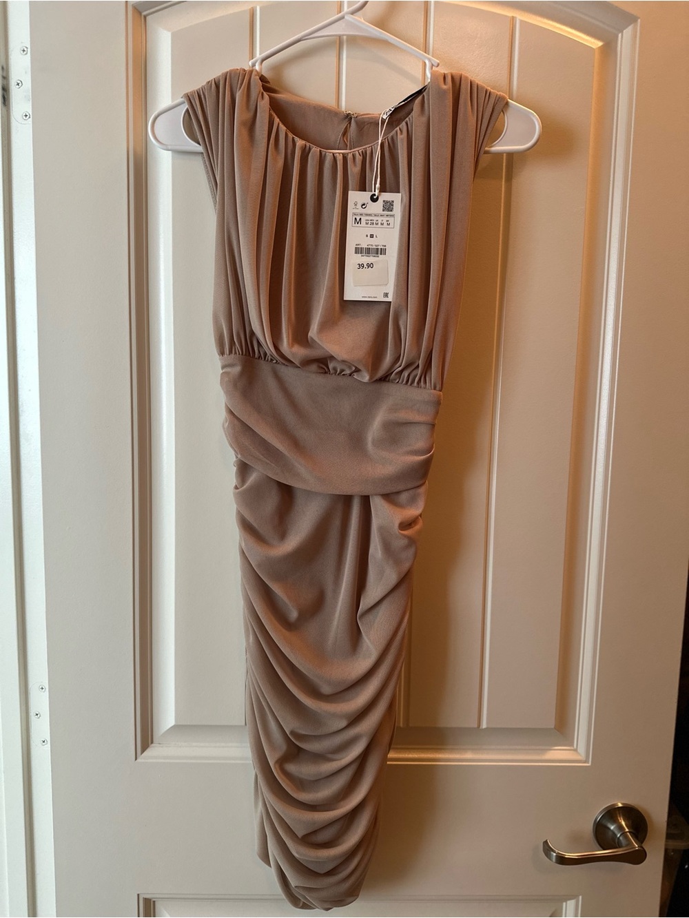 Zara Taupe Ruched Midi Dress